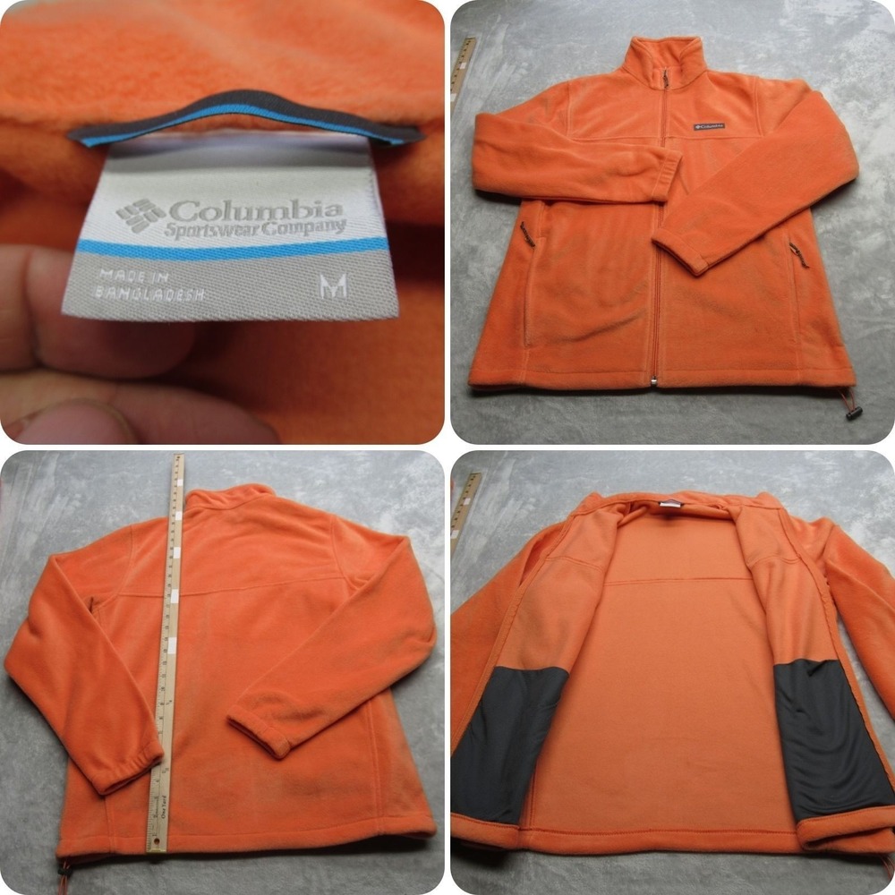 Columbia Jacket Mens Medium Orange Light Super Soft Fleece Full Zip Outdoors